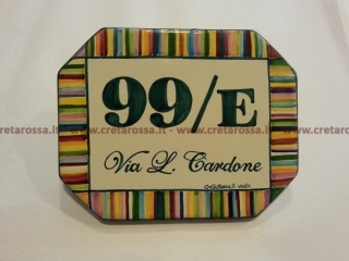 cod.art: nc111 - Mattonella in ceramica ottagonale, cm 16x12 circa, con decoro "mille righe" e scritta personalizzata. 